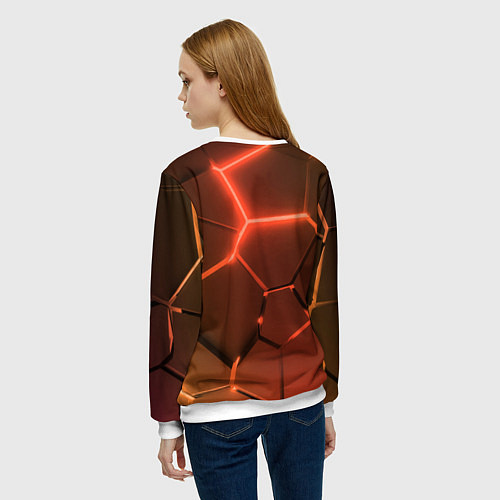 Женский свитшот Оранжевые неоновые плиты в разломе / 3D-Белый – фото 4