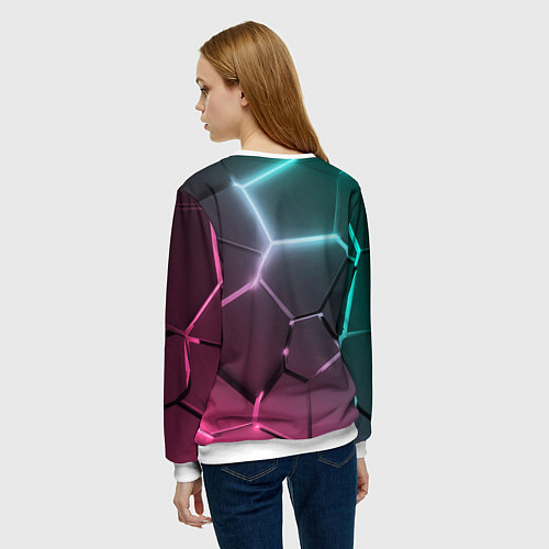 Женский свитшот Голубые и розовые неоновые плиты в разломе / 3D-Белый – фото 4