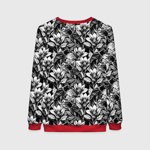 Женский свитшот Вороны в цветах / 3D-Красный – фото 2