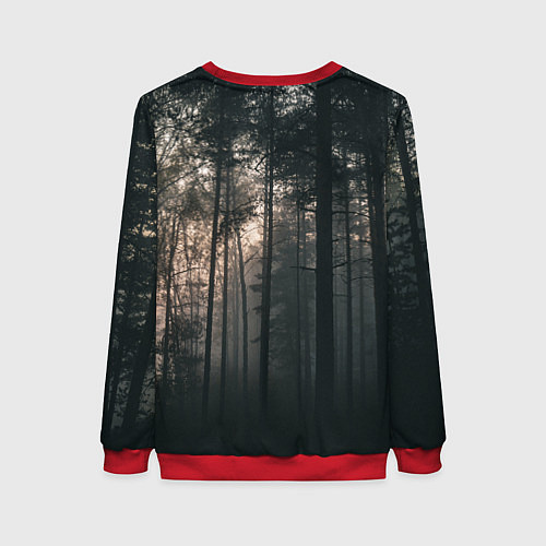 Женский свитшот Символ волчья лапа и сумрачный лес - лес мой храм / 3D-Красный – фото 2