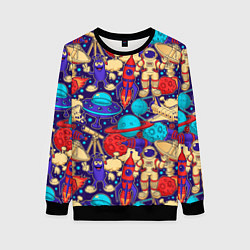 Свитшот женский Космические мультяшные персонажи, цвет: 3D-черный