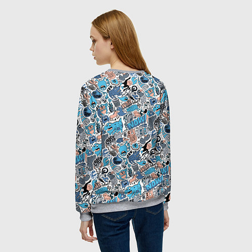 Женский свитшот Дудл животные и монстры / 3D-Меланж – фото 4