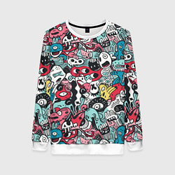 Свитшот женский Дудл животные абстракция, цвет: 3D-белый