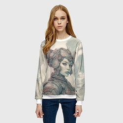 Свитшот женский Кибернетическая девушка воин, цвет: 3D-белый — фото 2