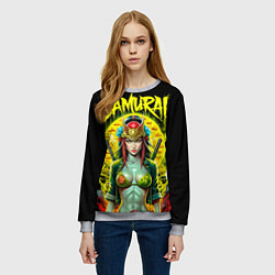 Свитшот женский Девушка sexy самурай на черном фоне, цвет: 3D-меланж — фото 2