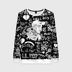 Свитшот женский Lil Peep pattern автографы лого, цвет: 3D-белый