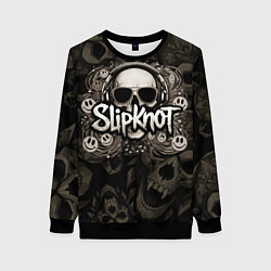 Свитшот женский Slipknot на фоне черепа в очках и наушниках, цвет: 3D-черный