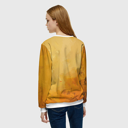 Женский свитшот Забавный колобок-смайлик на оранжевом / 3D-Белый – фото 4