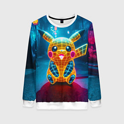 Свитшот женский Полигональный неоновый Пикачу - нейроарт, цвет: 3D-белый