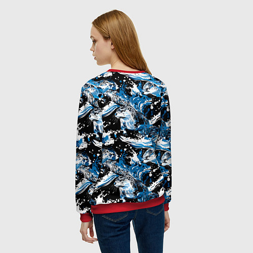 Женский свитшот Выдры в речке на волнах - паттерн / 3D-Красный – фото 4