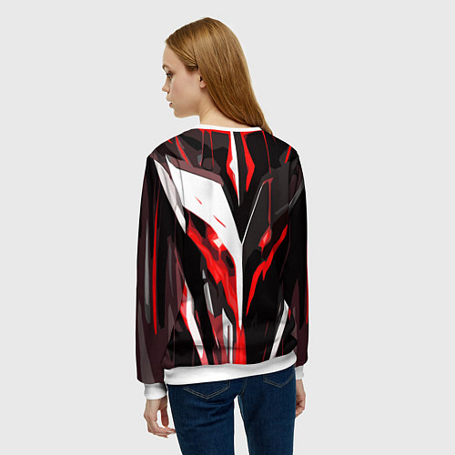 Женский свитшот Красно-белый абстрактный демонический шлем / 3D-Белый – фото 4