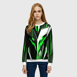 Свитшот женский Зелёно-белая абстракция и чёрный фон, цвет: 3D-белый — фото 2