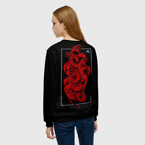 Женский свитшот Красные змеи / 3D-Черный – фото 4