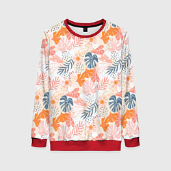 Свитшот женский Паттерн узор листьев, цвет: 3D-красный
