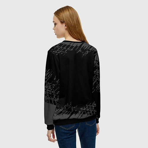 Женский свитшот Subaru speed на темном фоне со следами шин / 3D-Черный – фото 4