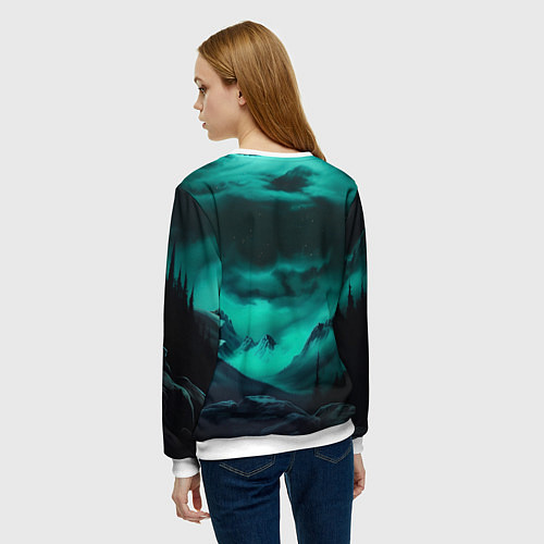 Женский свитшот Волки воют на луну и северное сияние / 3D-Белый – фото 4