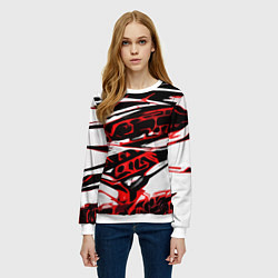 Свитшот женский Красно-чёрная агрессивная абстракция на белом фоне, цвет: 3D-белый — фото 2
