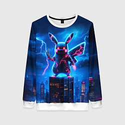 Свитшот женский Пикачу в роли Годзиллы - неоновое свечение, цвет: 3D-белый