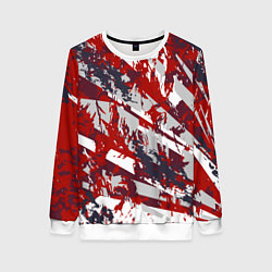 Свитшот женский Геометрическая абстракция линии на красном, цвет: 3D-белый