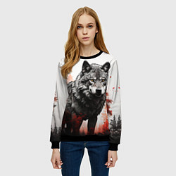 Свитшот женский Одинокий волк среди леса, цвет: 3D-черный — фото 2