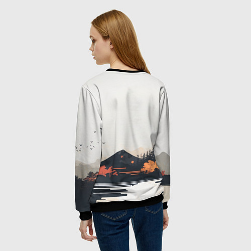 Женский свитшот Японский осенний пейзаж / 3D-Черный – фото 4