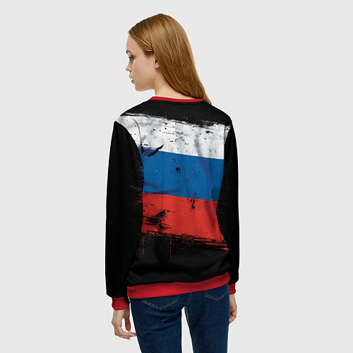 Женский свитшот Медведь на фоне российского флага / 3D-Красный – фото 4