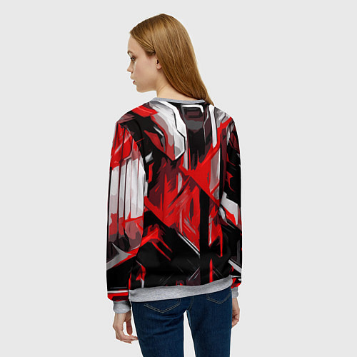 Женский свитшот Red and white abstraction on a black background / 3D-Меланж – фото 4