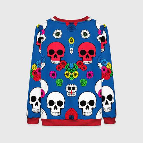 Женский свитшот Паттерн из цветных черепков муэрто - нейроарт / 3D-Красный – фото 2