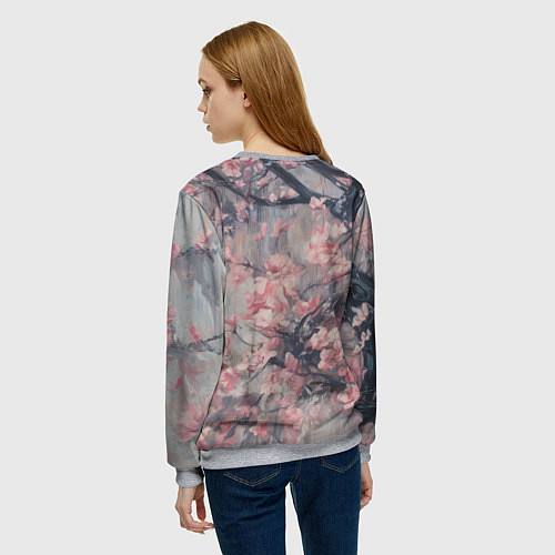Женский свитшот Девушка андроид в розовых цветах / 3D-Меланж – фото 4