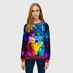 Свитшот женский Кислотный волк, цвет: 3D-красный — фото 2
