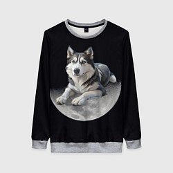 Свитшот женский Хаски на луне, цвет: 3D-меланж