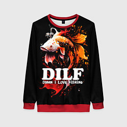 Свитшот женский DILF - damn I love fishing, цвет: 3D-красный
