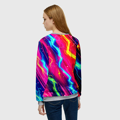 Женский свитшот Абстракция из неоновых молний - нейроарт / 3D-Меланж – фото 4