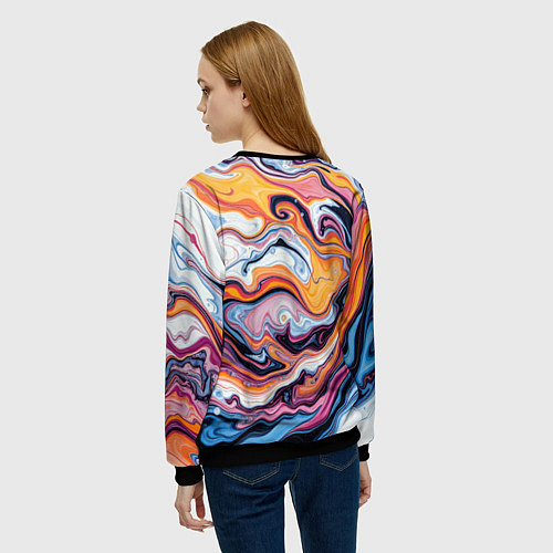 Женский свитшот Жидкие разноцветные краски / 3D-Черный – фото 4