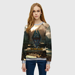 Свитшот женский Skyrim logo природа, цвет: 3D-меланж — фото 2