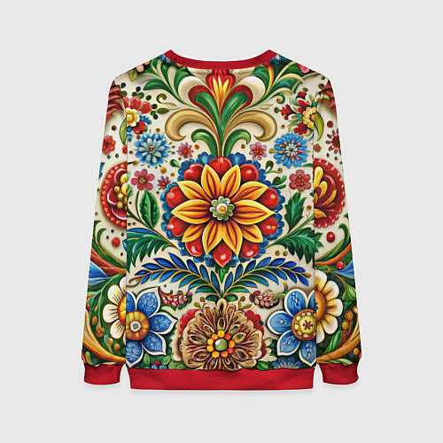 Женский свитшот Русские классические узоры и орнамент / 3D-Красный – фото 2