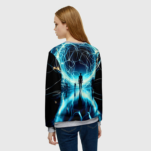 Женский свитшот Человек и неоновая планета - нейроарт / 3D-Меланж – фото 4