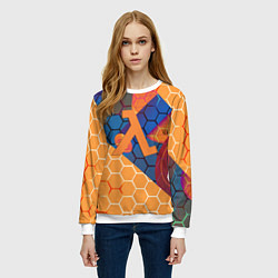 Свитшот женский Half life hexagon steel, цвет: 3D-белый — фото 2