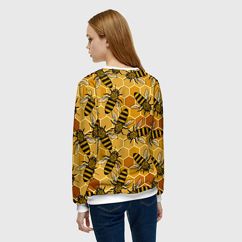 Женский свитшот Пчелы на сотах паттерн / 3D-Белый – фото 4