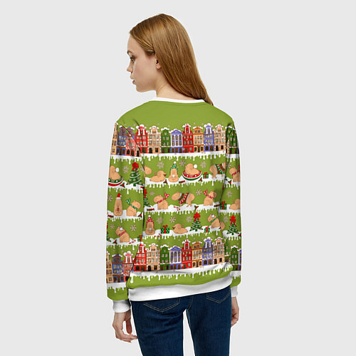 Женский свитшот Много капибар семьей на Новый год и Рождество / 3D-Белый – фото 4