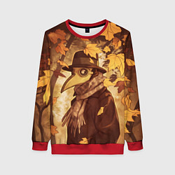 Свитшот женский Чумной доктор в осеннем лесу, цвет: 3D-красный