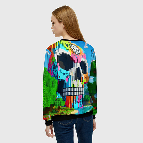 Женский свитшот Minecraft skull - ai art fantasy / 3D-Черный – фото 4