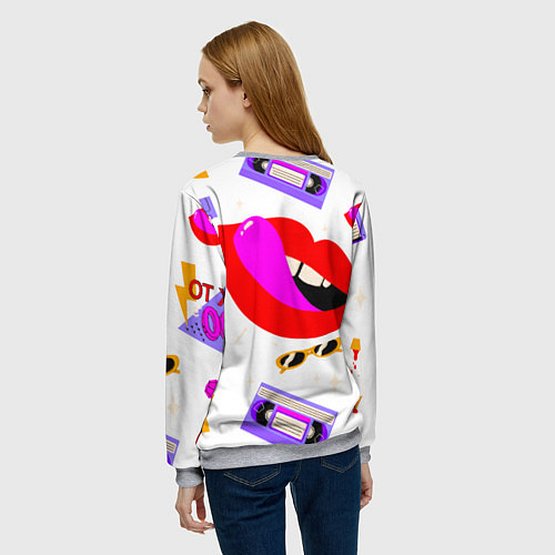 Женский свитшот Вечеринка 90-х: Яркие символы эпохи / 3D-Меланж – фото 4