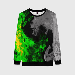 Свитшот женский Зелёный и чёрный огонь, цвет: 3D-черный