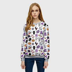 Свитшот женский Кавайный хэллоуин - призраки и черепа на белом фон, цвет: 3D-меланж — фото 2