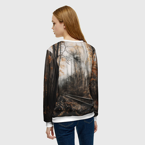 Женский свитшот Паровоз со звездой в осеннем лесу / 3D-Белый – фото 4