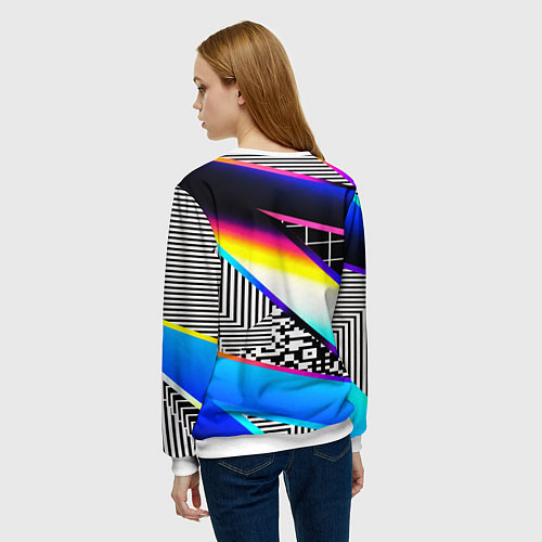 Женский свитшот Neon stripes geometry / 3D-Белый – фото 4