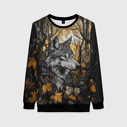 Свитшот женский Благородный волк в осеннем лесу, цвет: 3D-черный