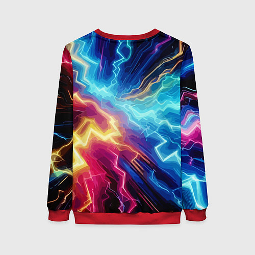 Женский свитшот Разряд неоновых молний - нейроарт / 3D-Красный – фото 2