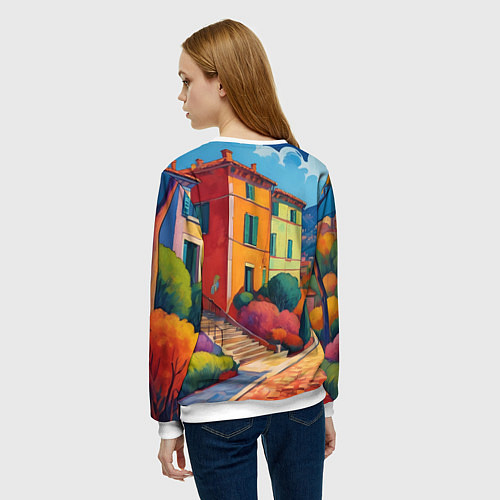 Женский свитшот Живопись яркие домики фовизм / 3D-Белый – фото 4